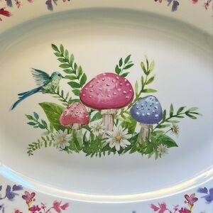 Blueberry Cove Mushroom Floral Bird Oval Platter Melamine NEW Pink Purple Blue